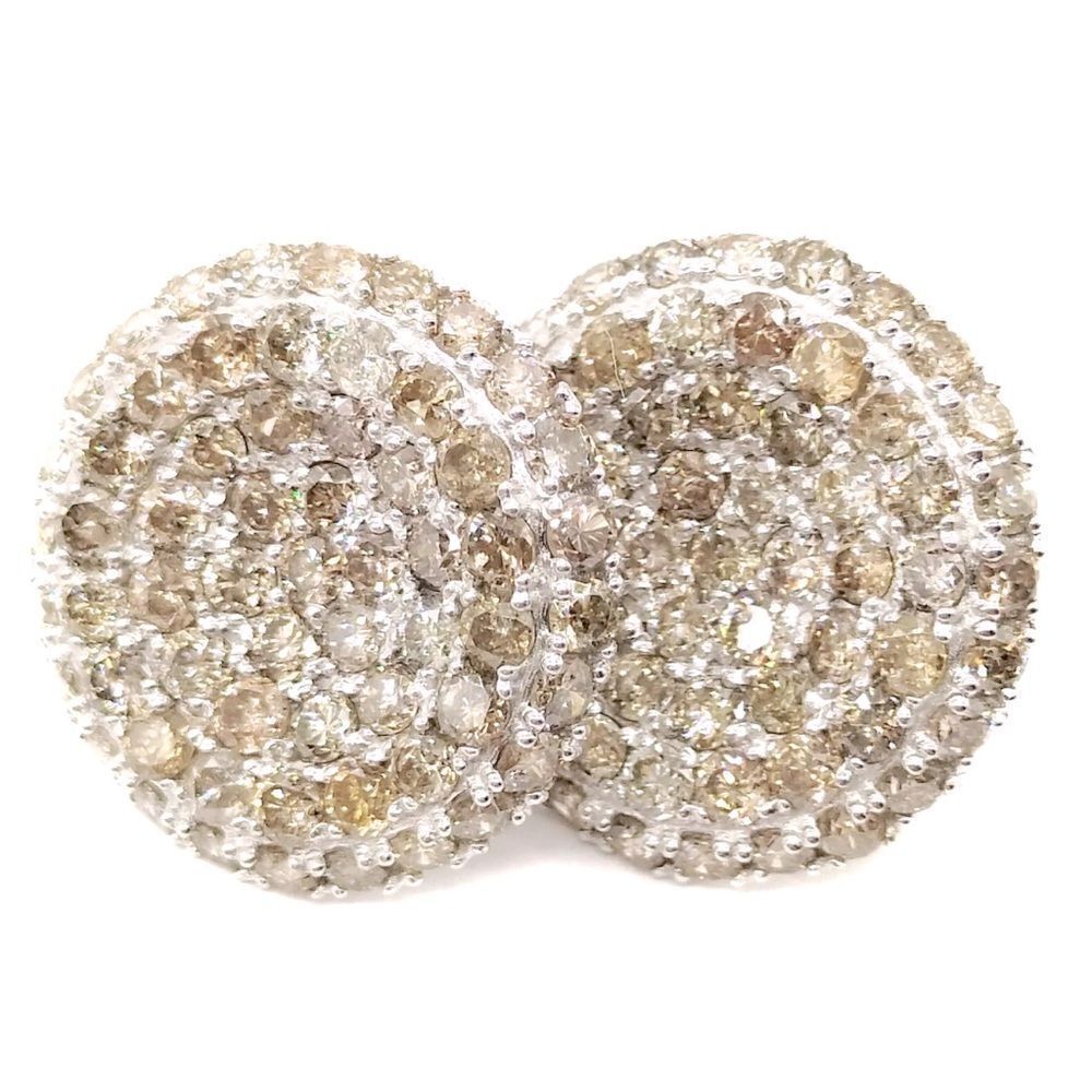 Gorgeous 2ct Pierced Natural Diamond Pave Cluster 18k White Gold Disc Earrings
